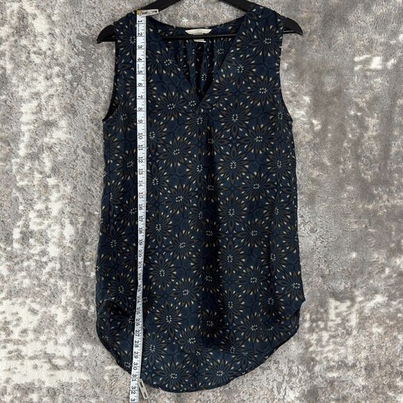 H&M Size 4 Floral Print Casual V Neck Sleeveless Top Pullover Blouse Hi Lo - Picture 2 of 8